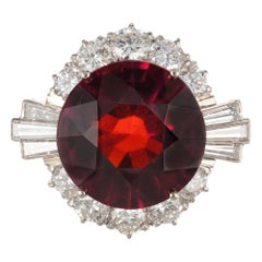 Retro GIA Certified 20.28 Carat Natural Hessonite Garnet Diamond Gold Cocktail Ring