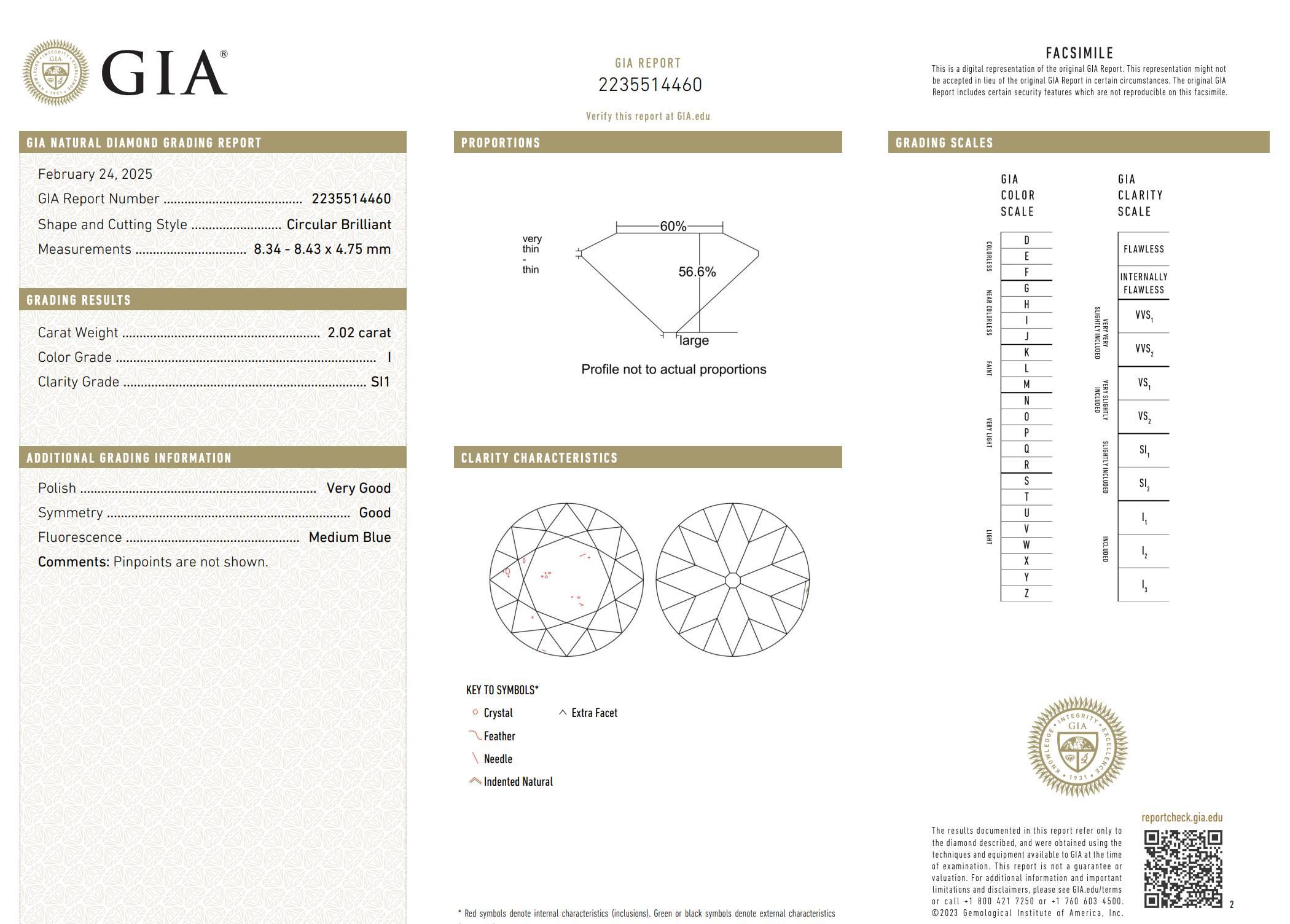 GIA Certified 2.02ct Circular European I SI1 Natural Diamond Engagement Ring In Excellent Condition For Sale In  Baltimore, MD