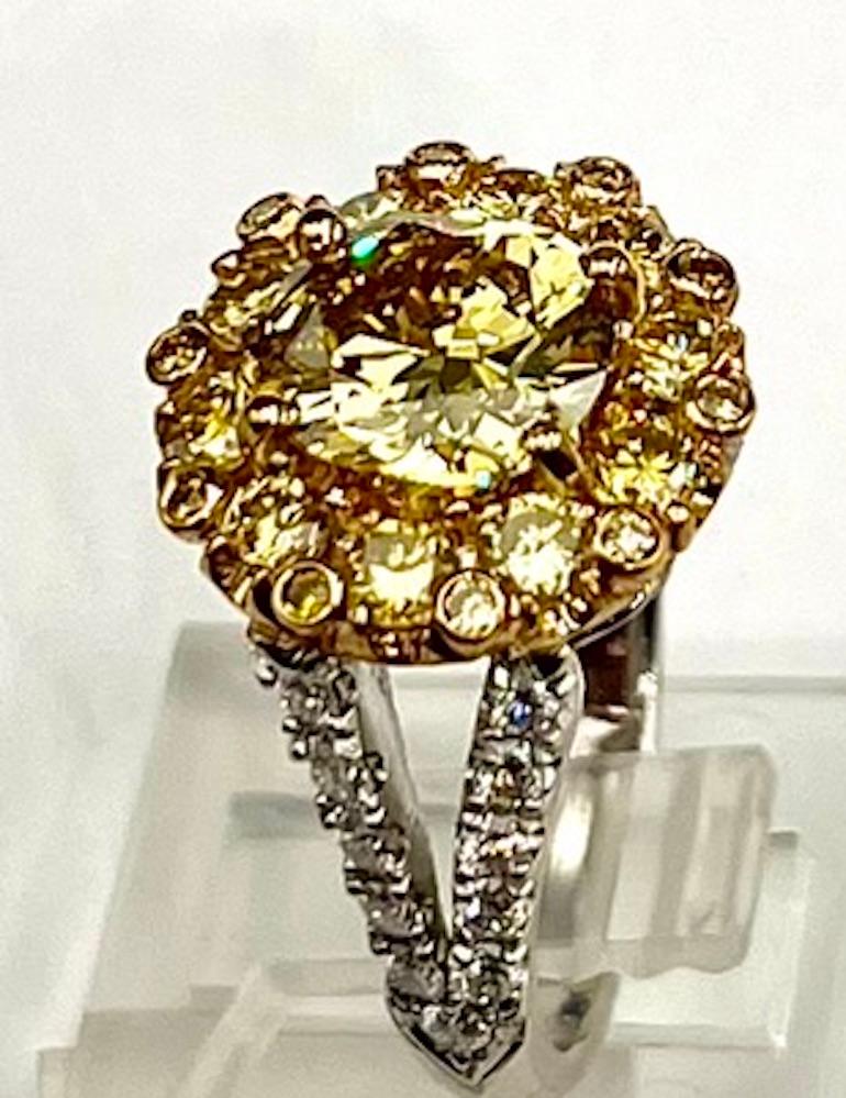 Contemporary GIA Certified 2.02Ct Cushion Cut Fancy Deep Yellow Ring For Sale