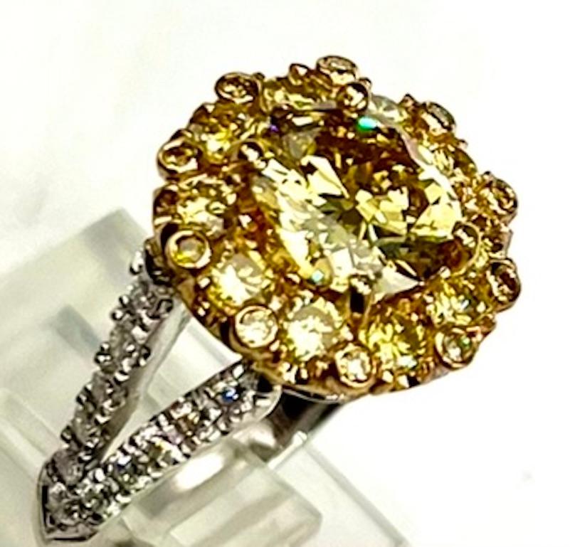 GIA Certified 2.02Ct Cushion Cut Fancy Deep Yellow Ring In New Condition For Sale In San Diego, CA