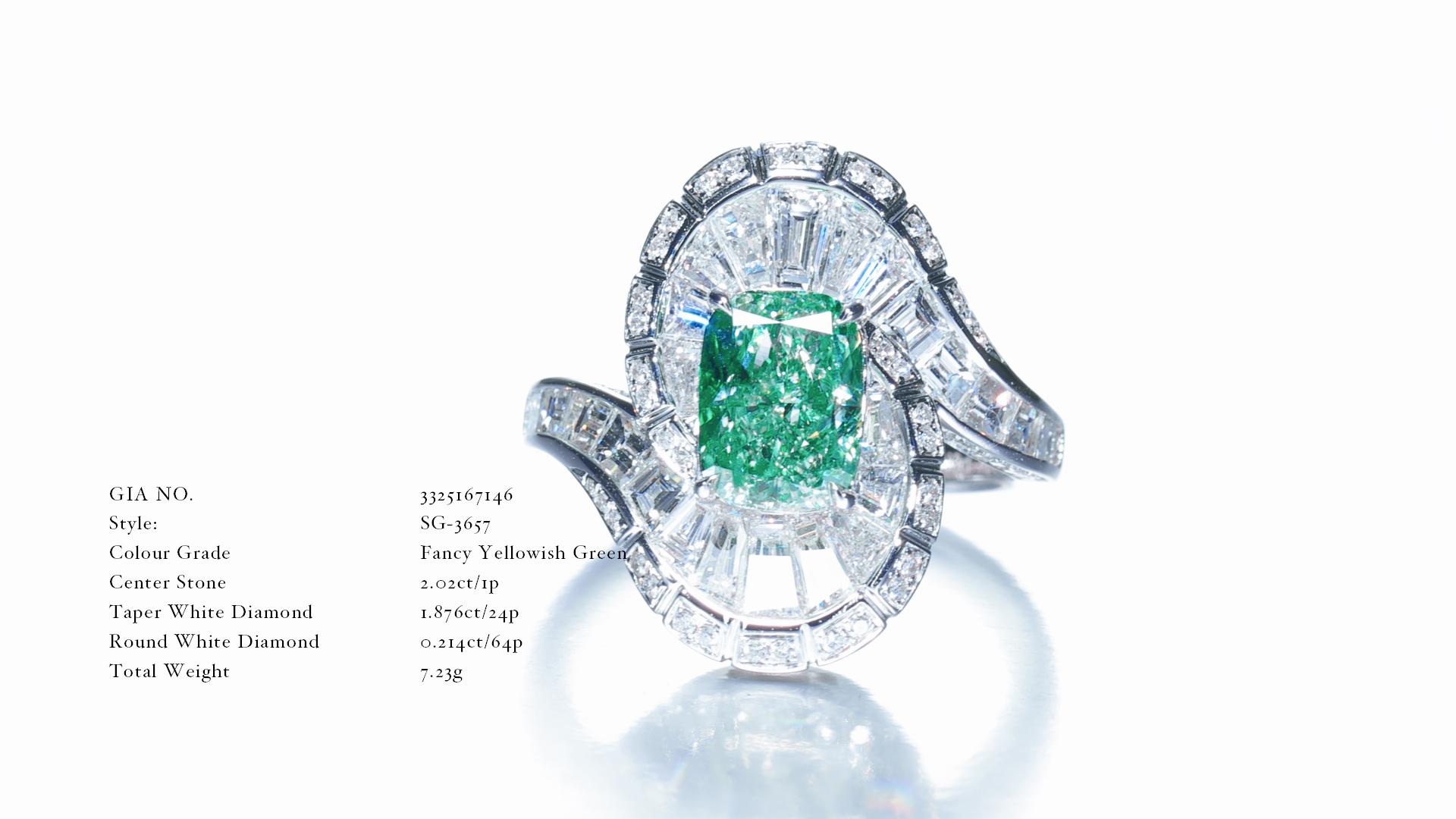 GIA-zertifizierter, 2,02 Karat natürlicher gelbgrüner Fancy-Ring in Kissenform in 18KT.  für Damen oder Herren im Angebot