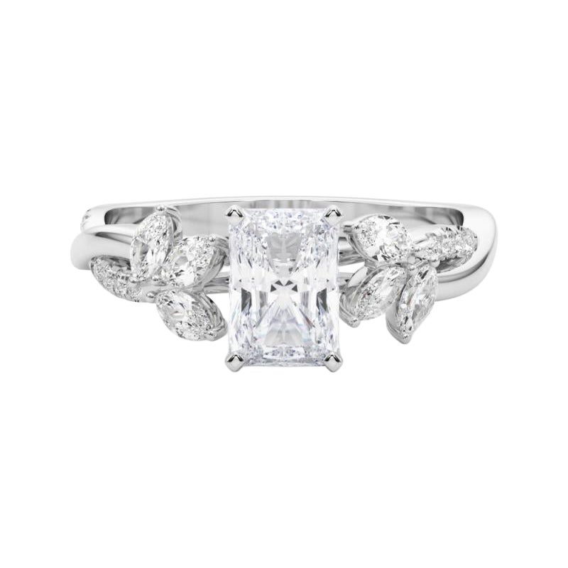 Bague en platine avec diamant certifié GIA de 2.02ct radiant entrelacé Garden Flower Vine
