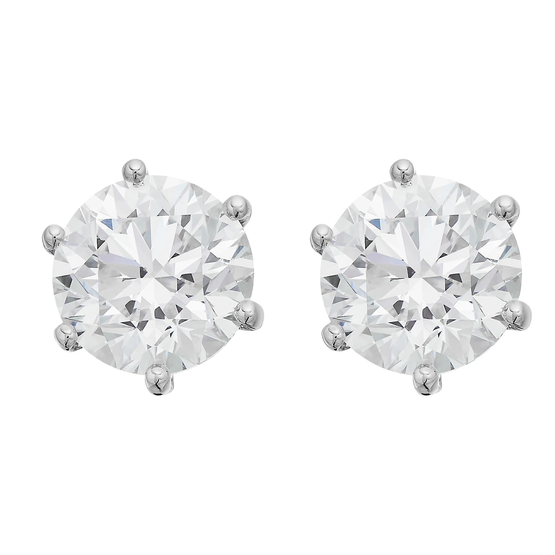 Round Cut GIA Certified 2.03 & 2.01 ct F VS2 Handmade Single Stone Solitaire Stud Earrings For Sale