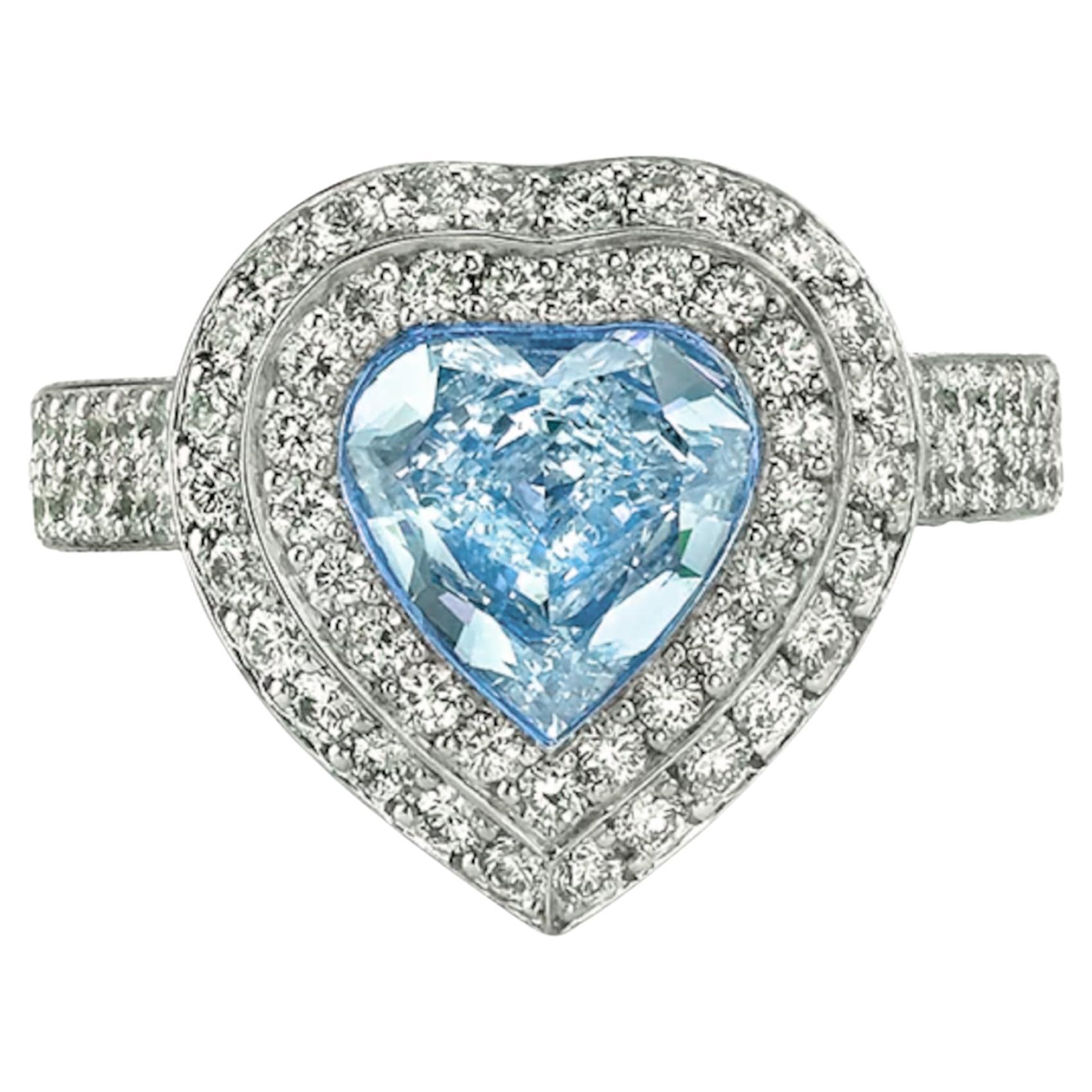 Bague en forme de cœur certifiée GIA de 2,03 carats de couleur bleu verdâtre fantaisie en vente