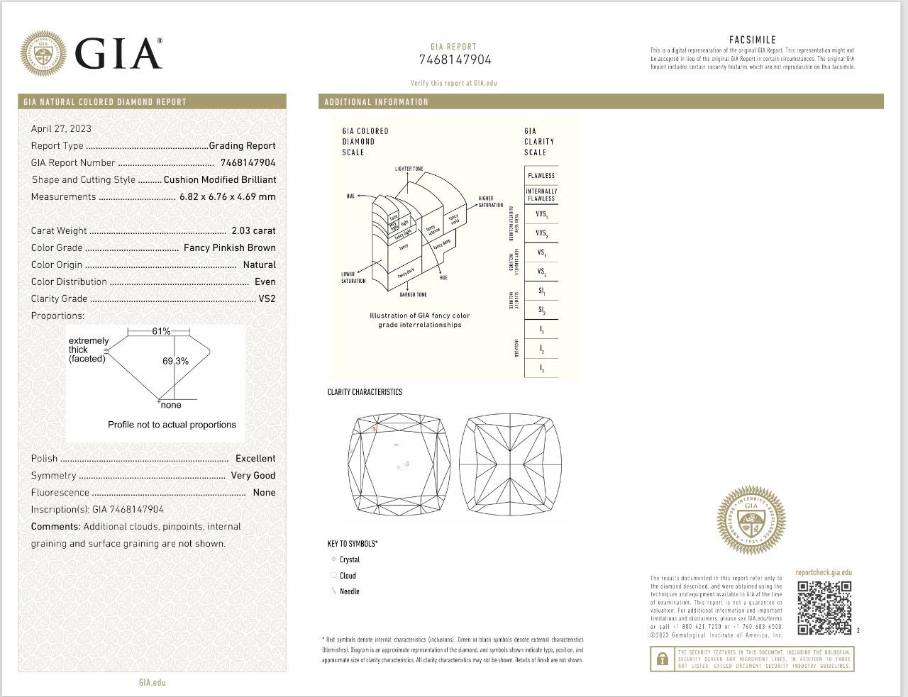 GIA Certified 2.03 Carat Fancy Pinkish Brown VS2 Clarity Diamond For Sale 1