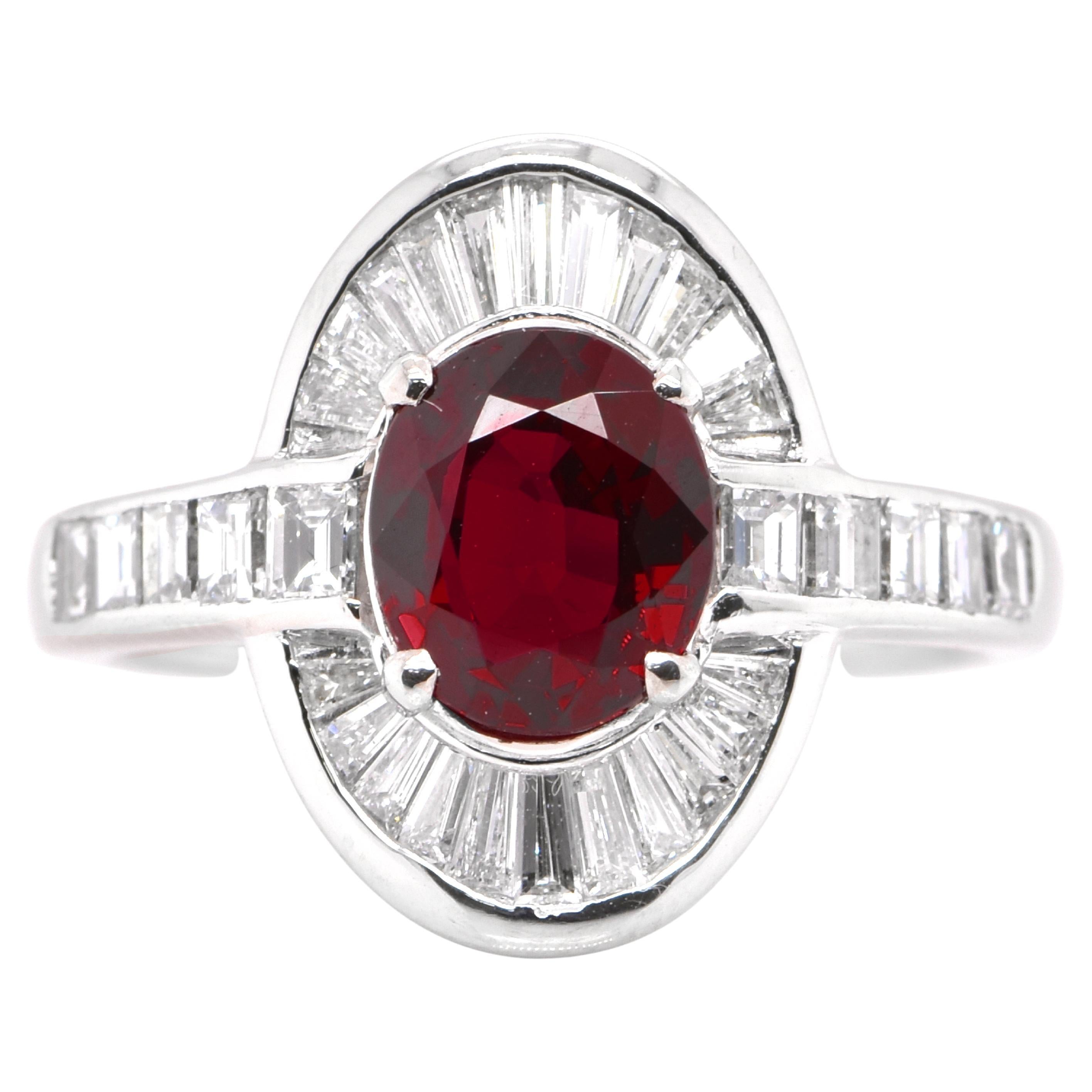 GIA Certified 2.03 Carat Natural Crimson Red Ruby & Diamond Ring set in Platinum
