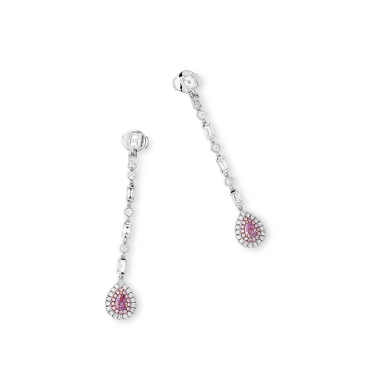 Pear Cut GIA Certified 2.03 Carat Natural Pink White Diamond White Gold Earrings For Sale