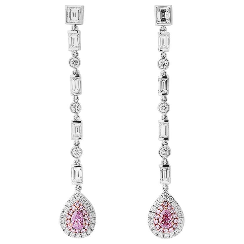 GIA Certified 2.03 Carat Natural Pink White Diamond White Gold Earrings For Sale