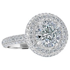 Anello di fidanzamento a doppio anello con diamante a taglio rotondo certificato GIA da 2,03 carati 3,48 Ctw