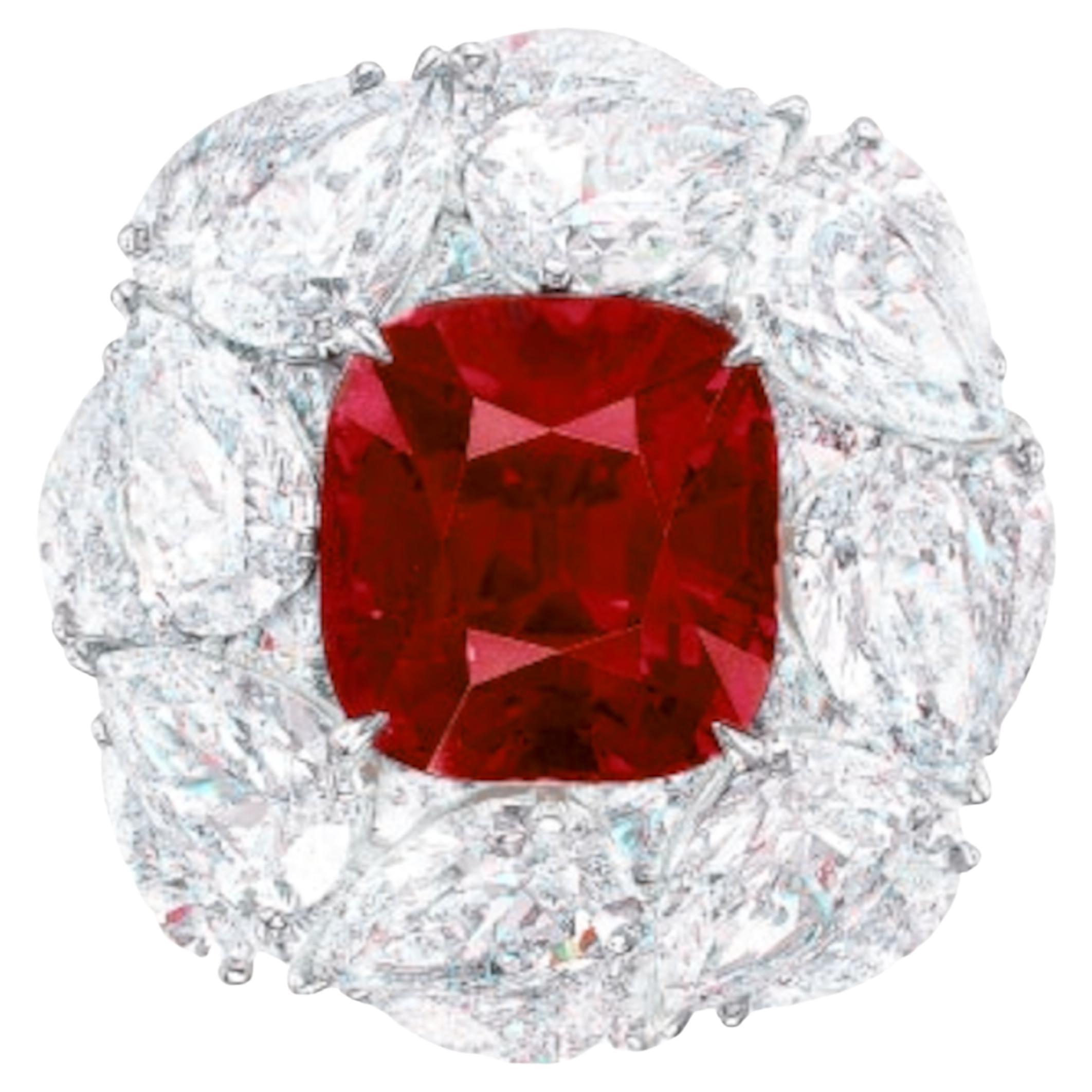 GIA Certified 2.03 Carat Unheated Cushion Ruby Diamond Halo Ring