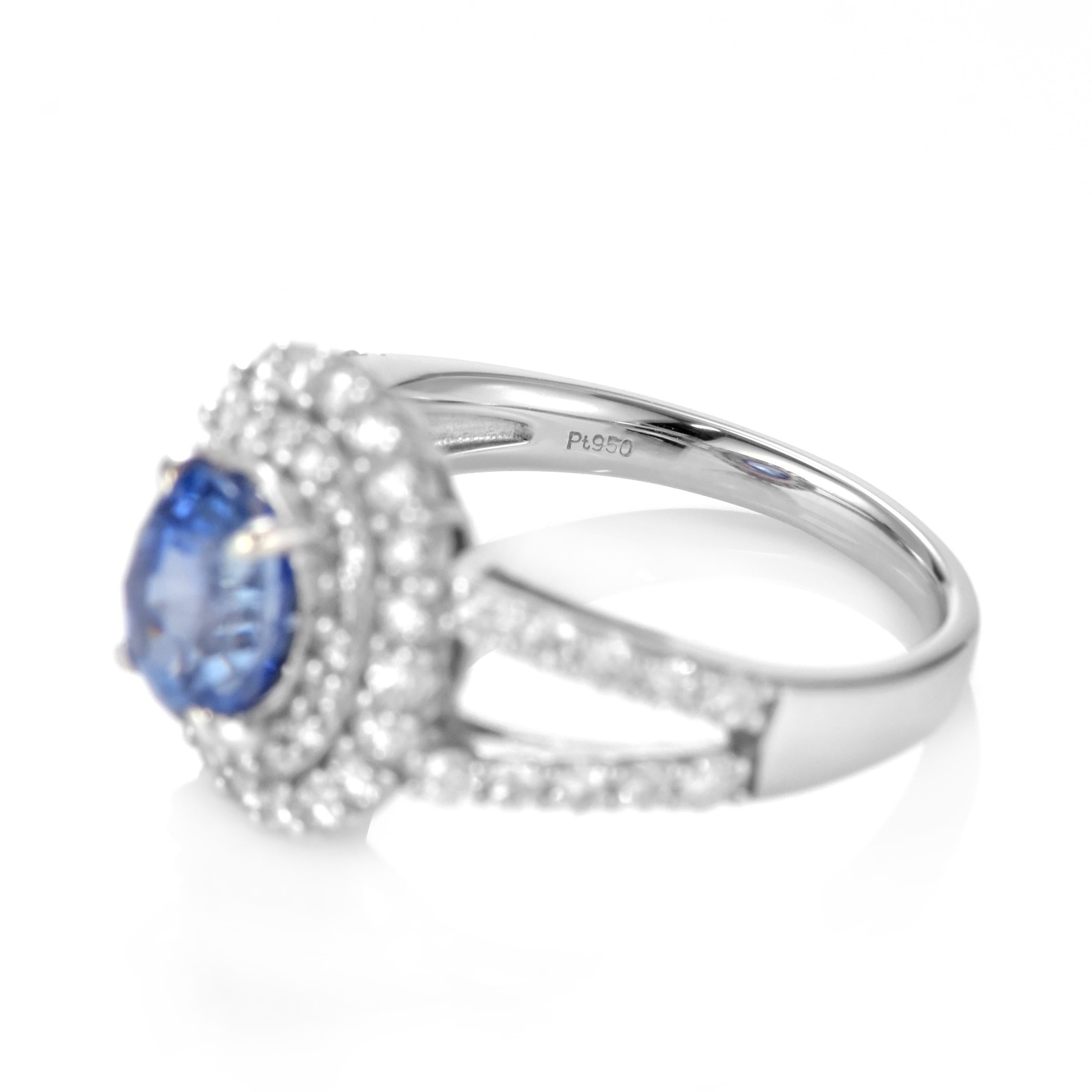 GIA Certified 2.03 Carat Unheated Sapphire and Diamond Ring Made in Platinum For Sale 4
