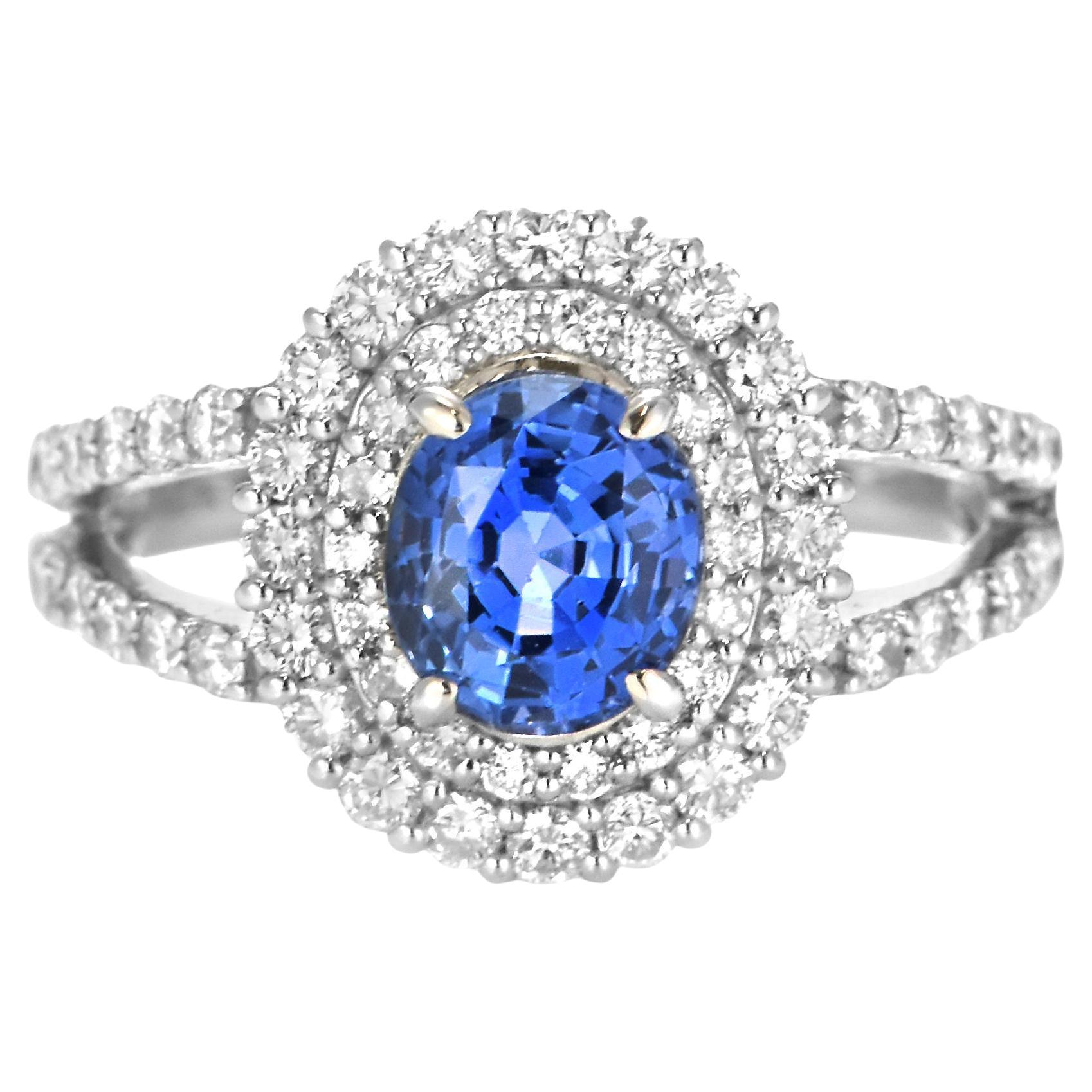 GIA Certified 2.03 Carat Unheated Sapphire and Diamond Ring Made in Platinum
