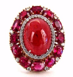 GIA Certificado 20.30ct Rubí Natural Rodonita Diamantes Cóctel clster anillo 18kt*