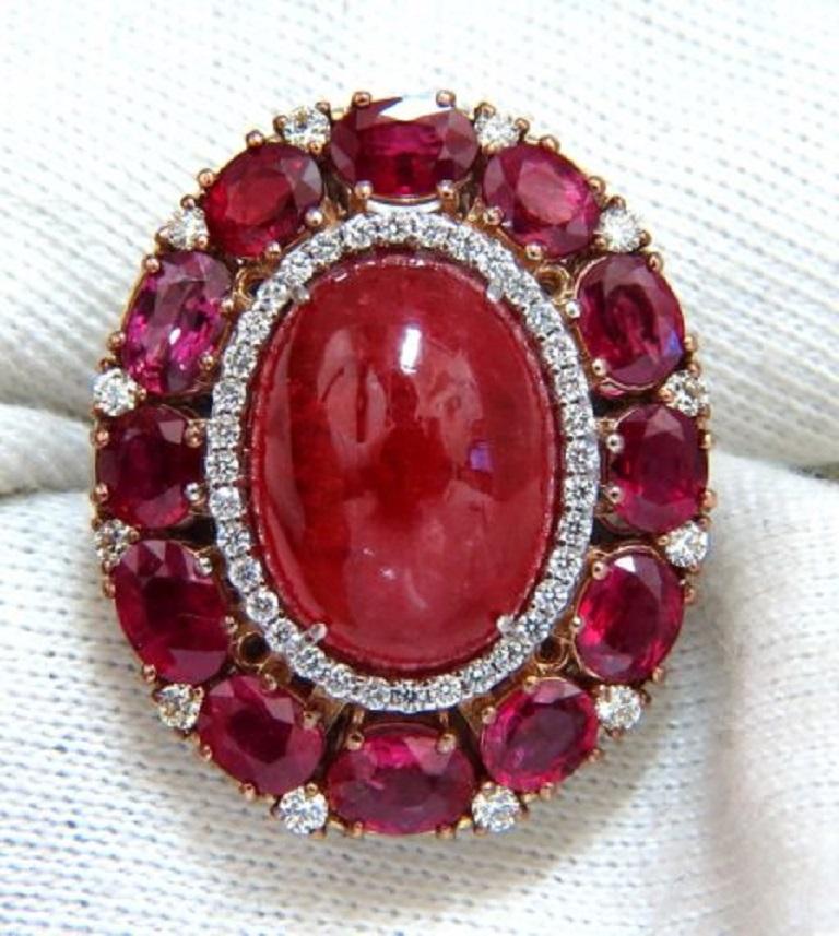 Oval Cut GIA Certified 20.30ct Natural Rhodonite Ruby Diamonds Cocktail cluster ring 18kt For Sale