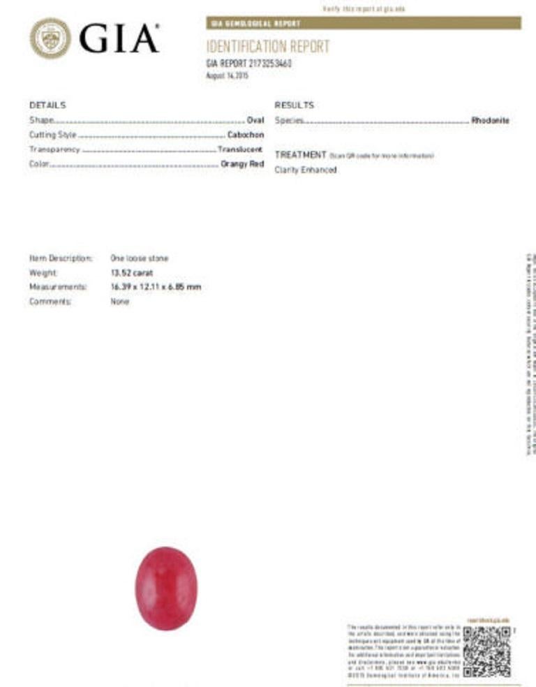 GIA Certificado 20.30ct Natural Rodonita Rubí Diamantes Cóctel racimo anillo 18kt en venta 3