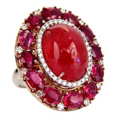 GIA Certificado 20.30ct Rubí Natural Rodonita Diamantes Cóctel clster anillo 18kt*