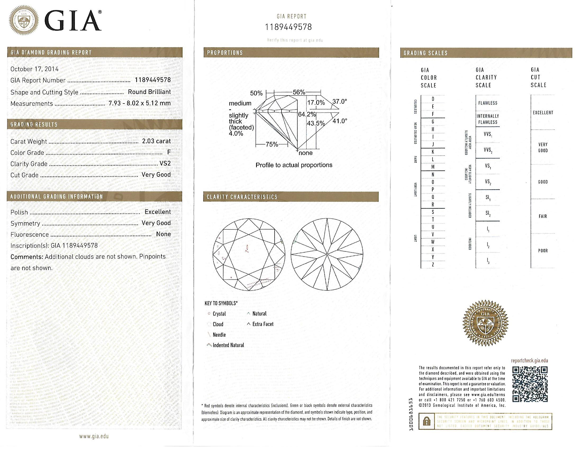 GIA Certified 2.03 & 2.01 ct F VS2 Handmade Single Stone, Solitaire Stud Earrings 1