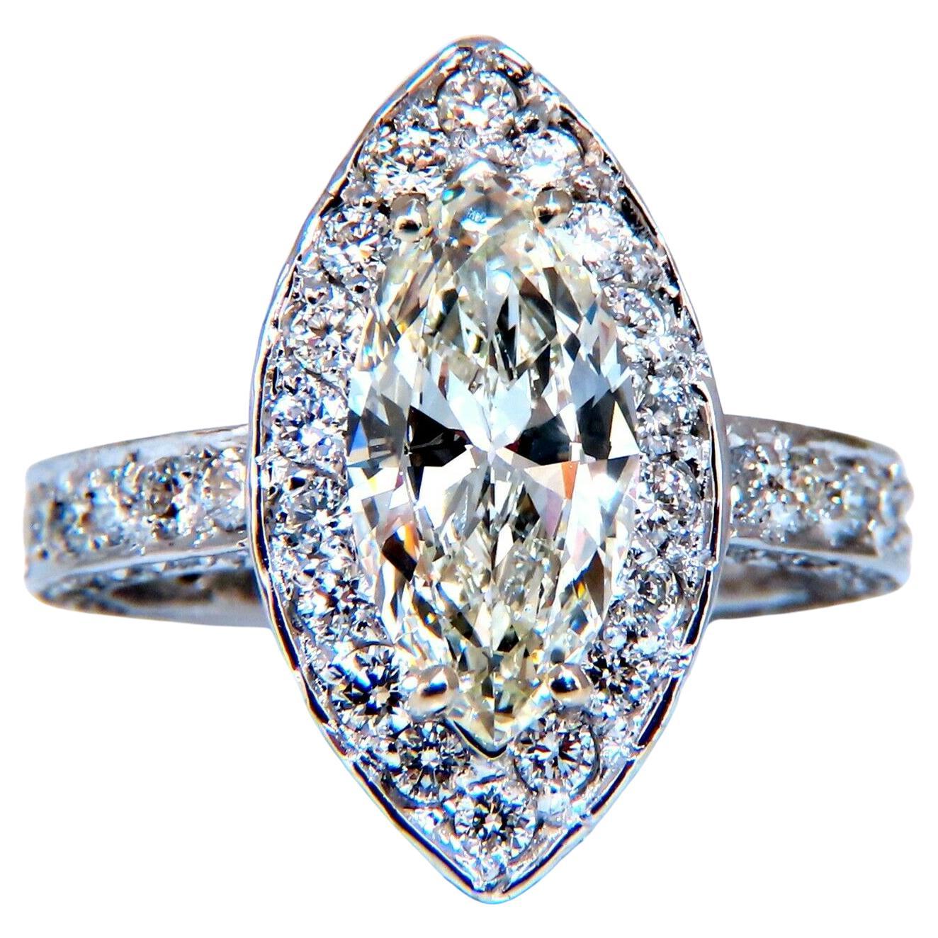 Bague en or 14 carats avec halo de diamants marquises naturels de 2,03 carats certifiés GIA