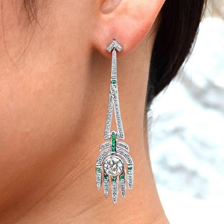 GIA Certified 2.04 Carat Diamond Emerald Chandelier Style Earrings 3