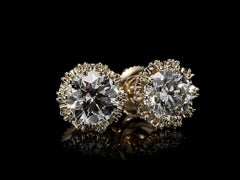 GIA Certified 2.04 Carat Diamond Stud Earrings with 18K Yellow Gold