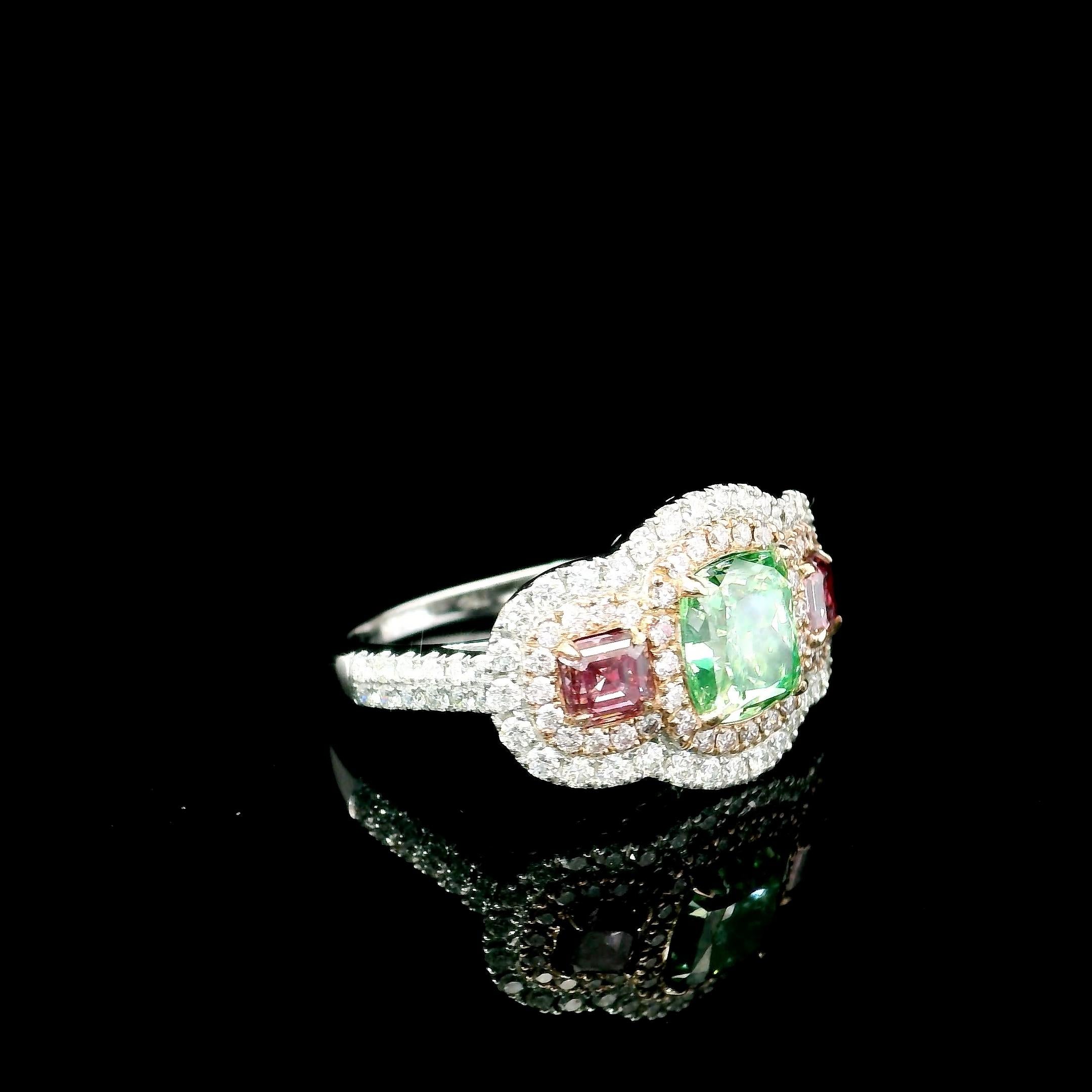 Cushion Cut GIA Certified 2.04 Carat Fancy Light Greenish Yellow VS1 Clarity Diamond Ring