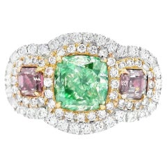 GIA Certified 2.04 Carat Fancy Light Greenish Yellow VS1 Clarity Diamond Ring