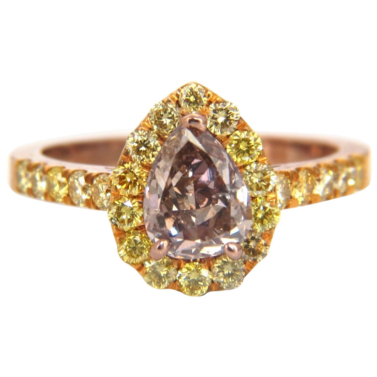 Bague en or 18 carats avec diamant rose fantaisie de 2,04 carats certifié par le GIA