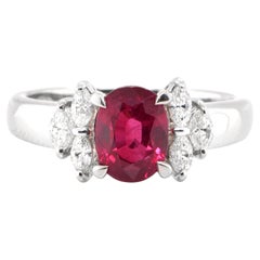 GIA Certified 2.04 Carat Natural Burmese Ruby and Diamond Ring Set in Platinum
