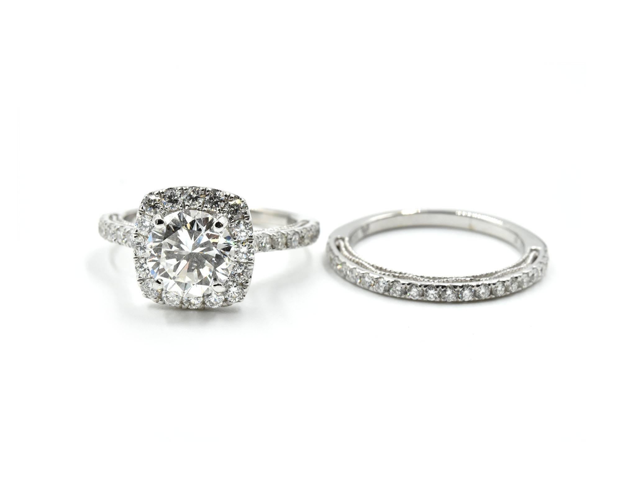 Women's GIA Certified 2.04 Carat Round Diamond Halo Engagement Ring Set 18 Karat Gold