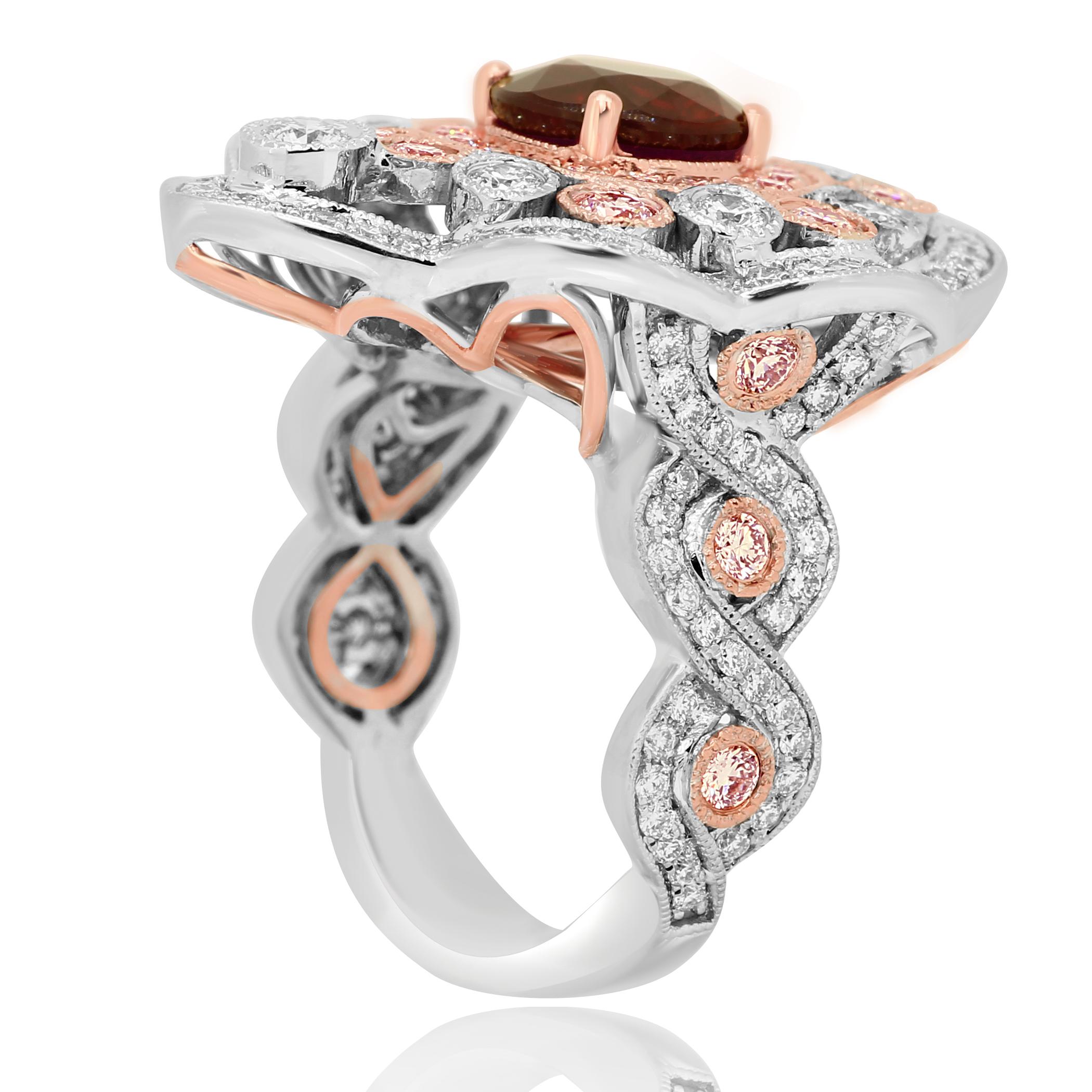 Women's or Men's GIA Certified 2.04 Carat Ruby Diamond Triple Halo Two-Tone Fashion Cocktail Ring