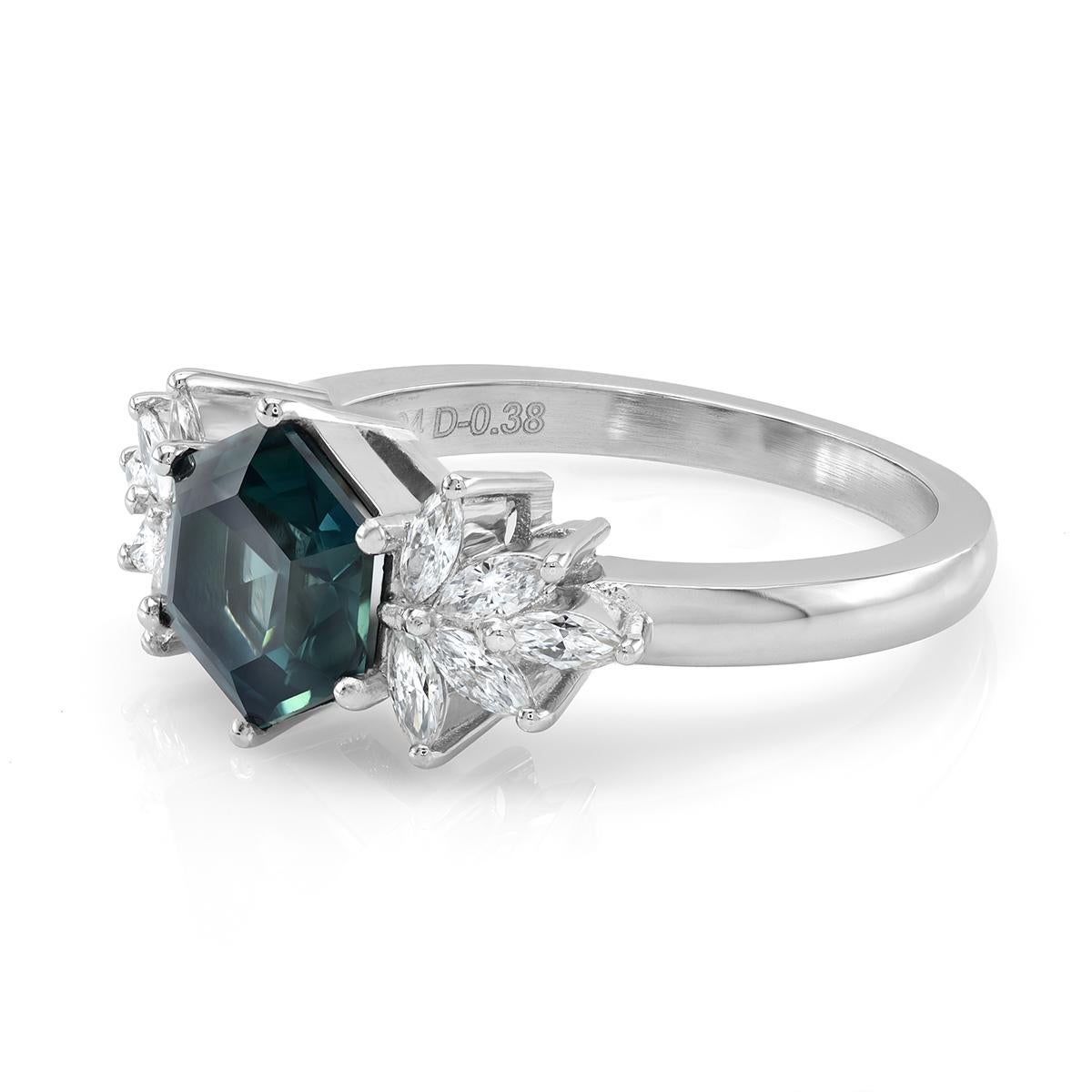 Mixed Cut GIA Certified 2.04 Carats Green Sapphire Diamonds set in Platinum Ring For Sale