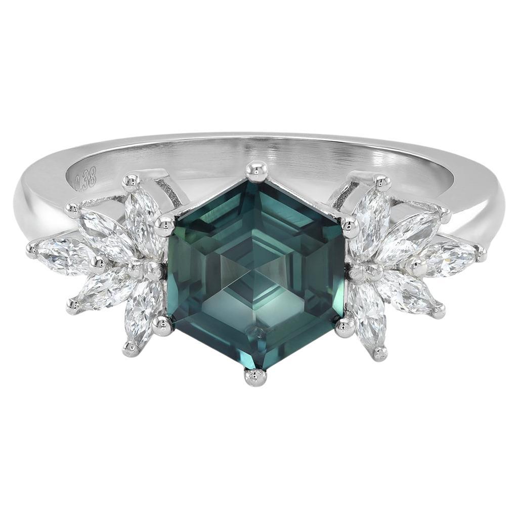 GIA Certified 2.04 Carats Green Sapphire Diamonds set in Platinum Ring For Sale