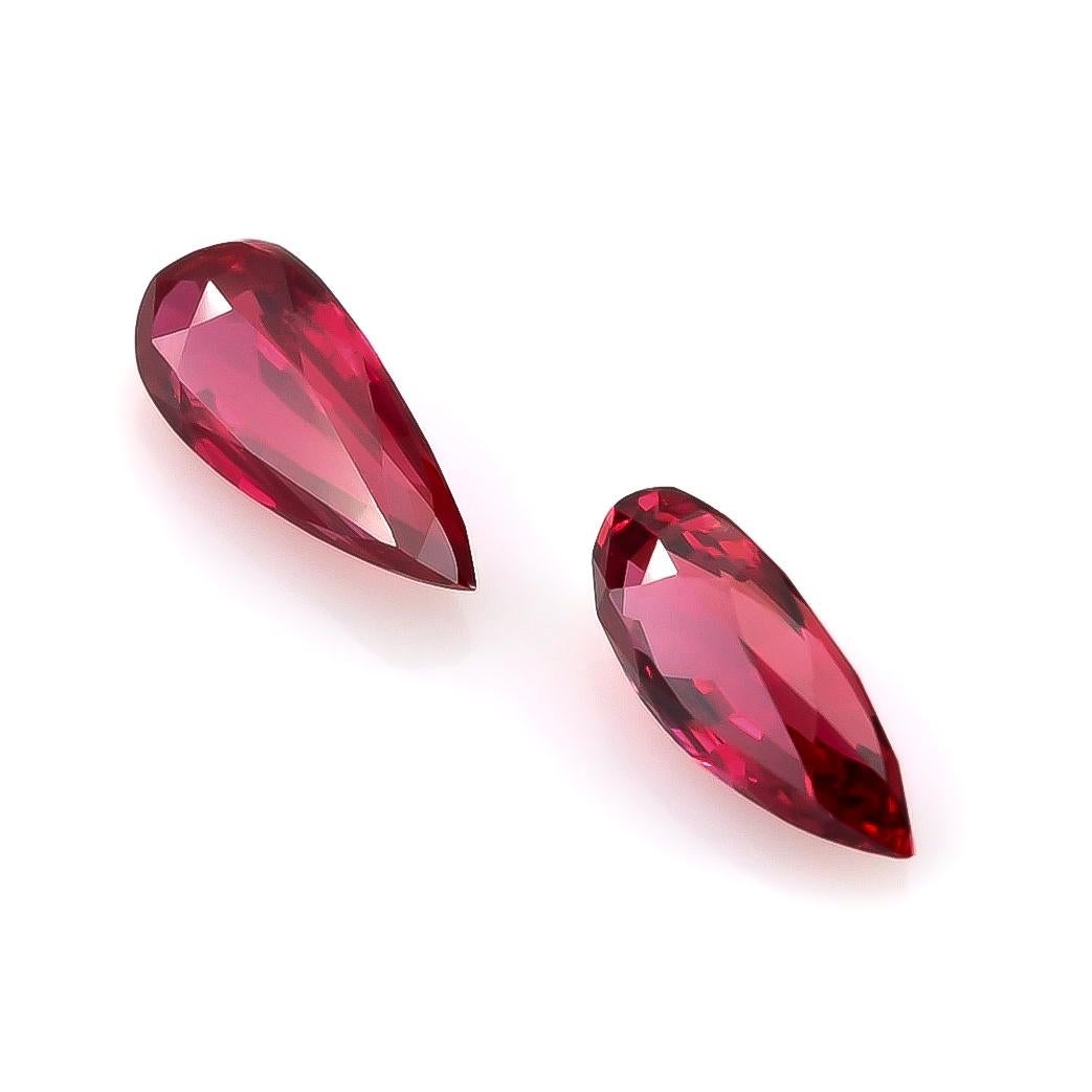 Women's or Men's GIA Certified 2.04 Carats Unheated Ruby Pair For Sale