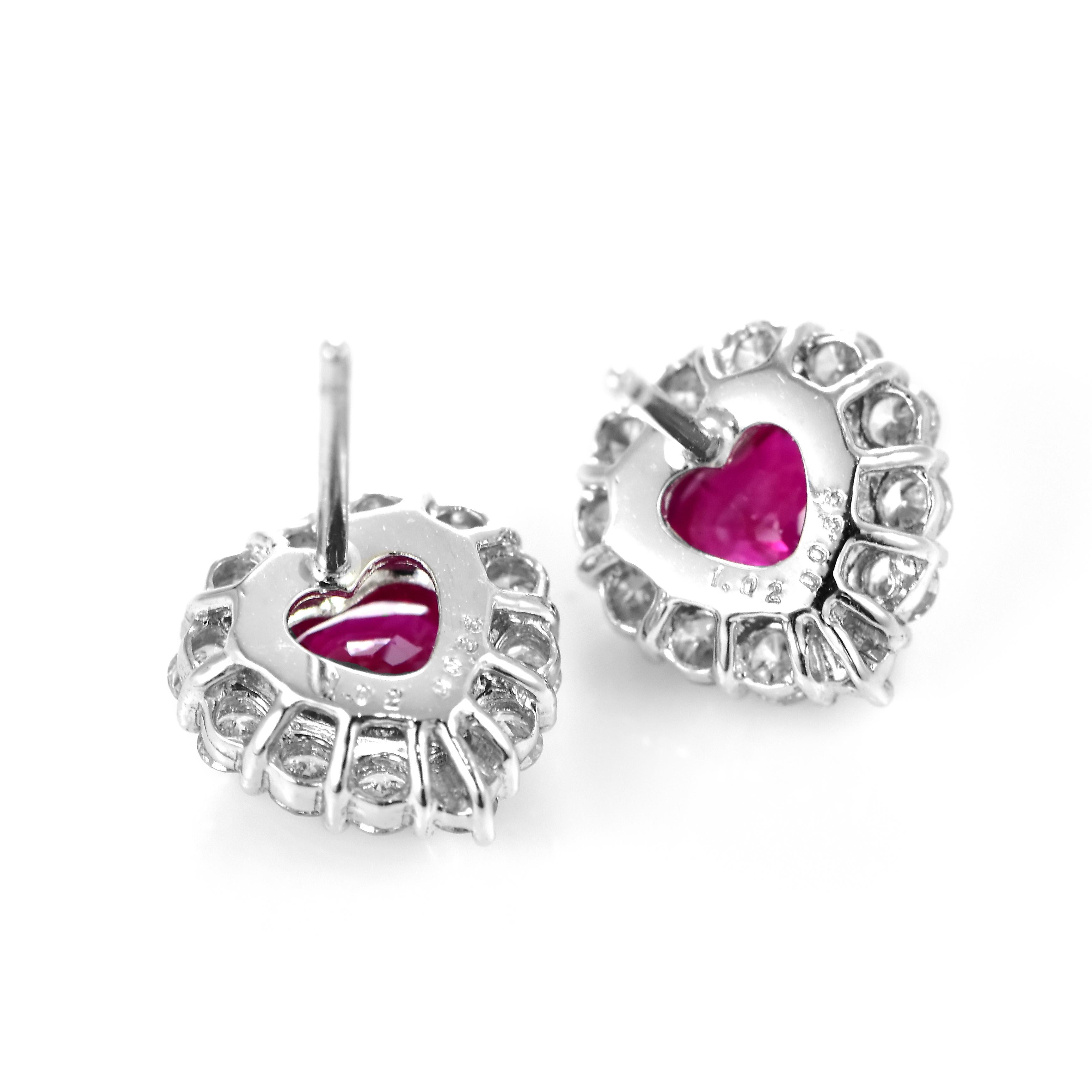 GIA Certified 2.04 Carats Vivid-Red, Burmese Rubies Earrings Made in Platinum In New Condition For Sale In Tokyo, JP