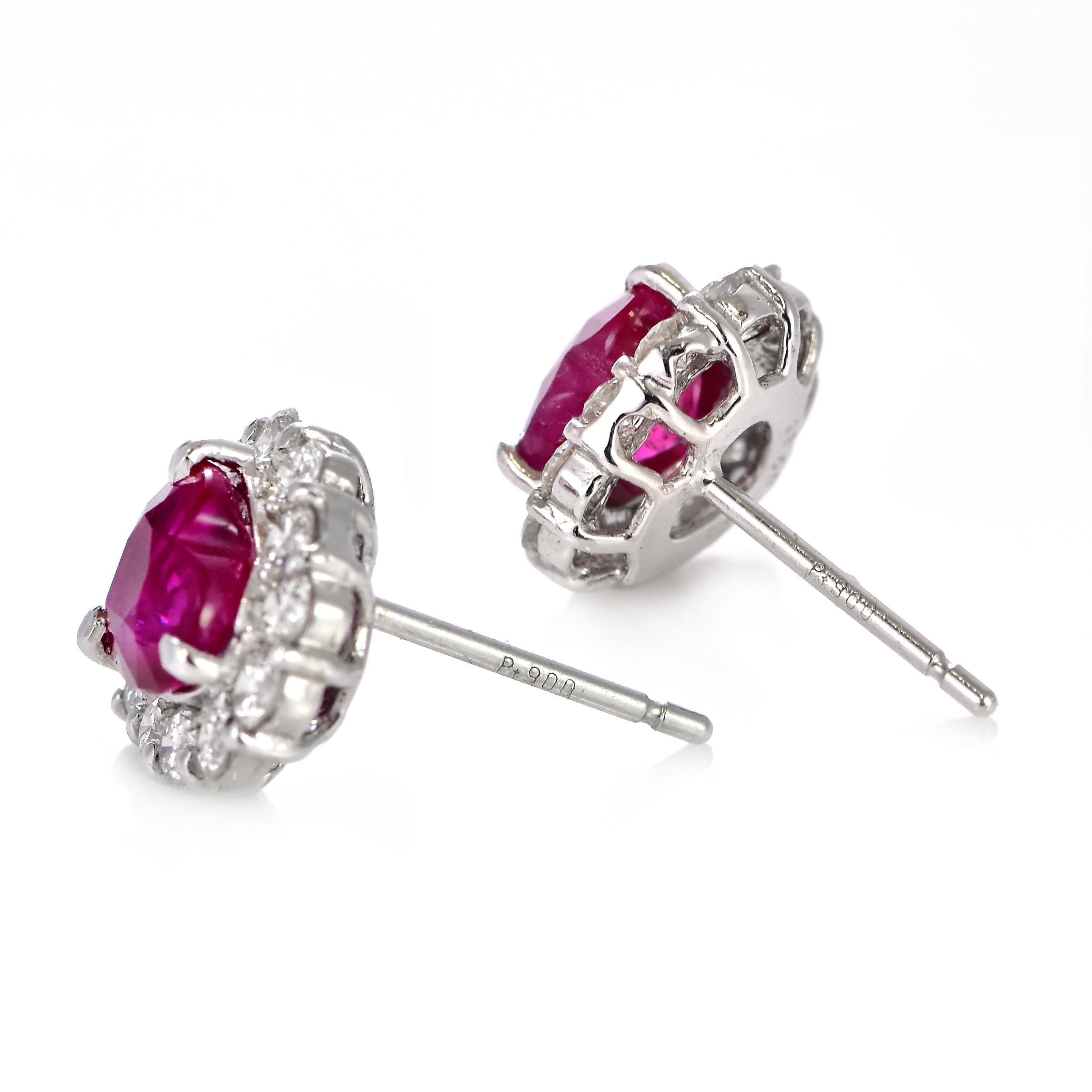 Women's GIA Certified 2.04 Carats Vivid-Red, Burmese Rubies Earrings Made in Platinum For Sale