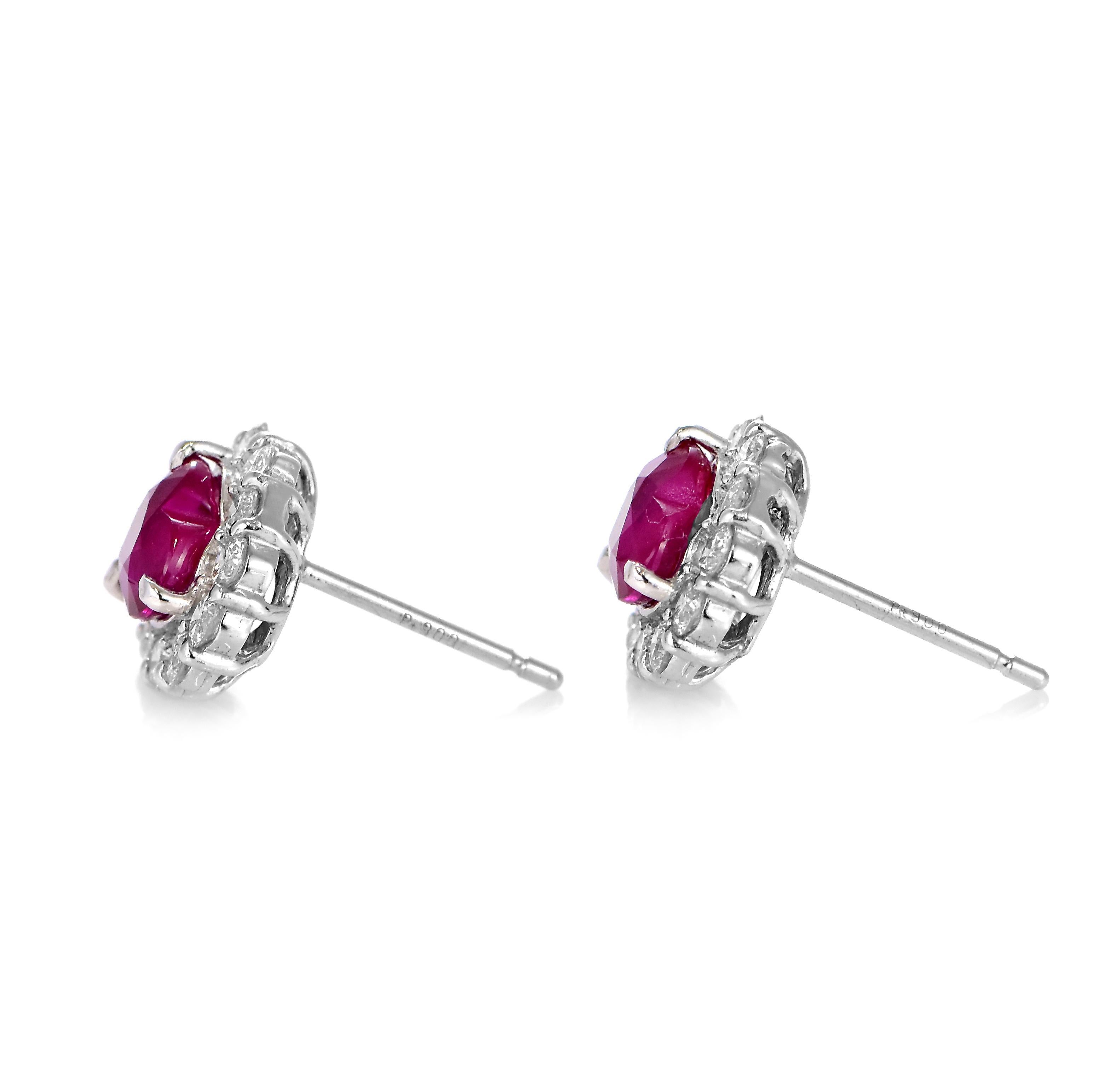 GIA Certified 2.04 Carats Vivid-Red, Burmese Rubies Earrings Made in Platinum For Sale 1