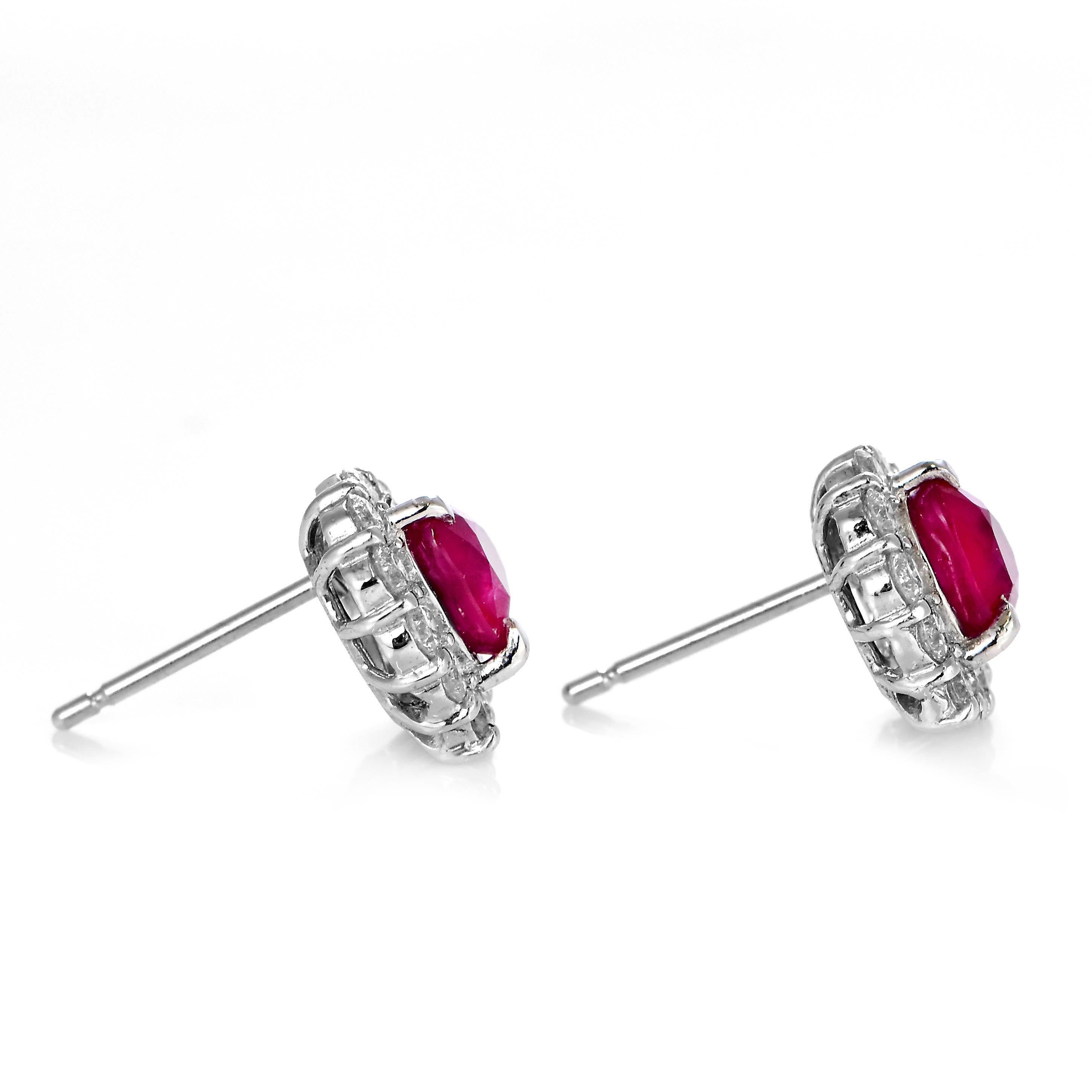 GIA Certified 2.04 Carats Vivid-Red, Burmese Rubies Earrings Made in Platinum For Sale 2