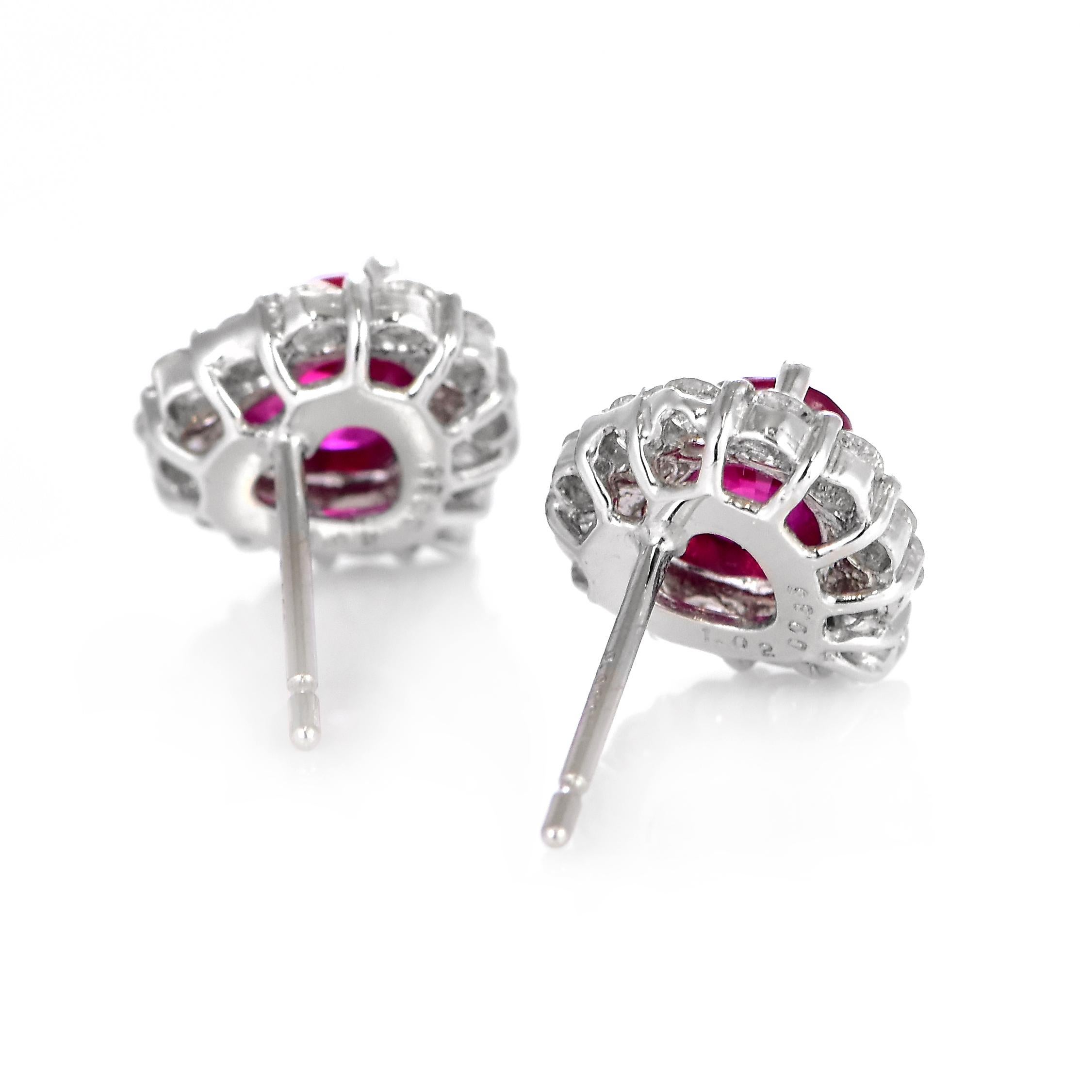 GIA Certified 2.04 Carats Vivid-Red, Burmese Rubies Earrings Made in Platinum For Sale 3