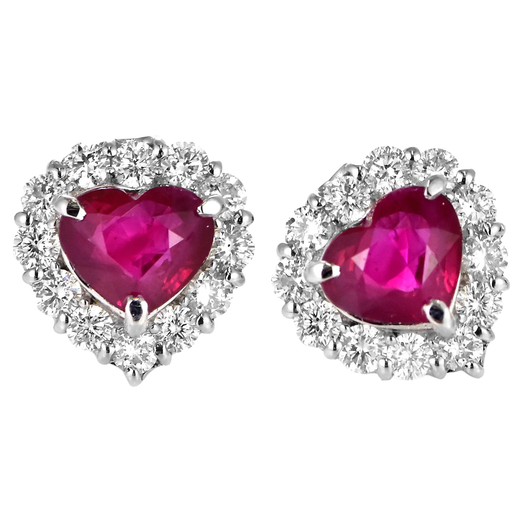 GIA Certified 2.04 Carats Vivid-Red, Burmese Rubies Earrings Made in Platinum