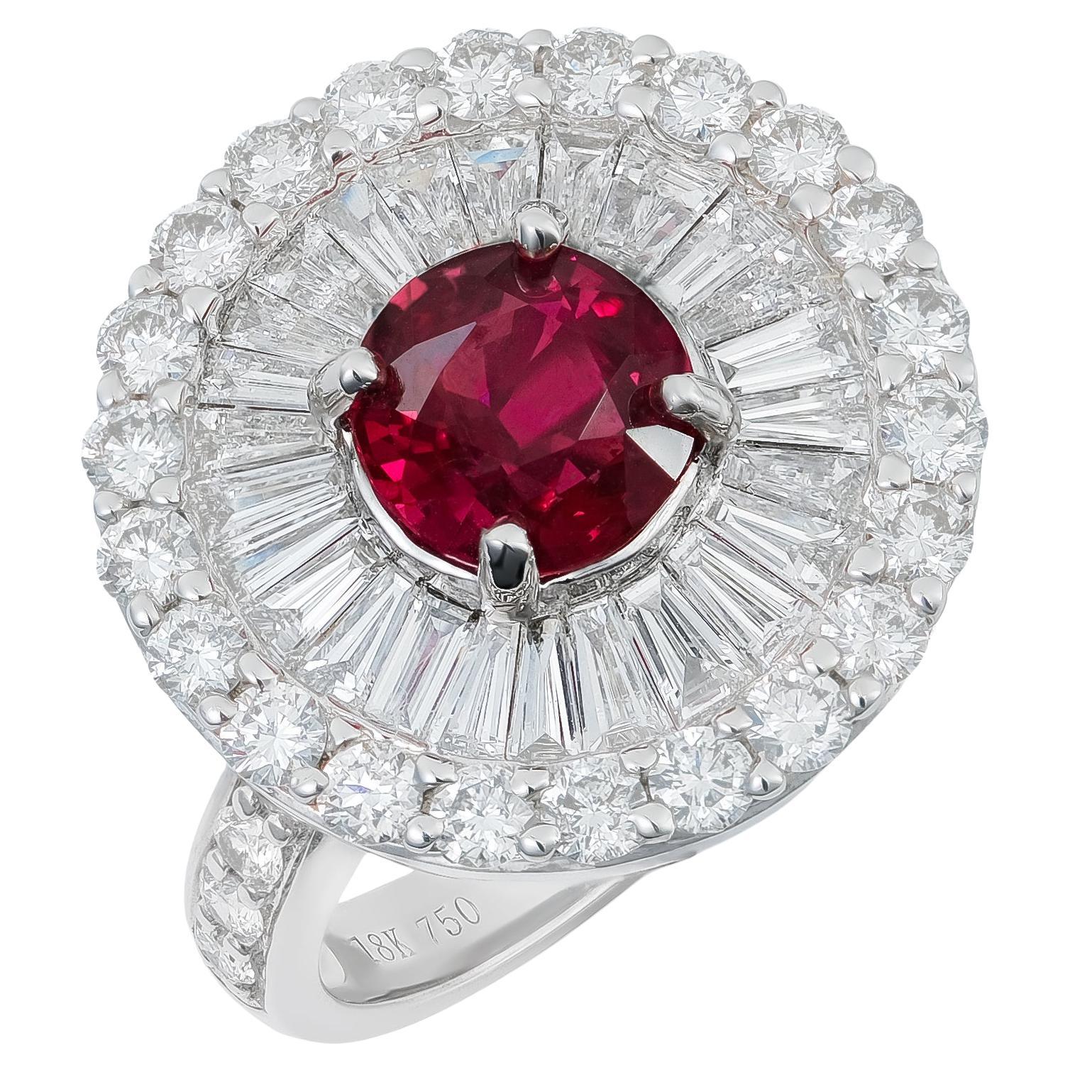 GIA Certified 2.04 cts Unheated Mozambique Ruby 
2.28 cts Diamonds 18K WG Ring