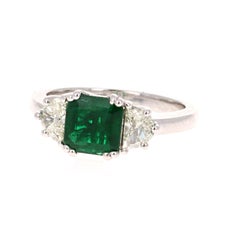 GIA Certified 2.04 Emerald and Diamond 18 Karat White Gold 3-Stone Ring