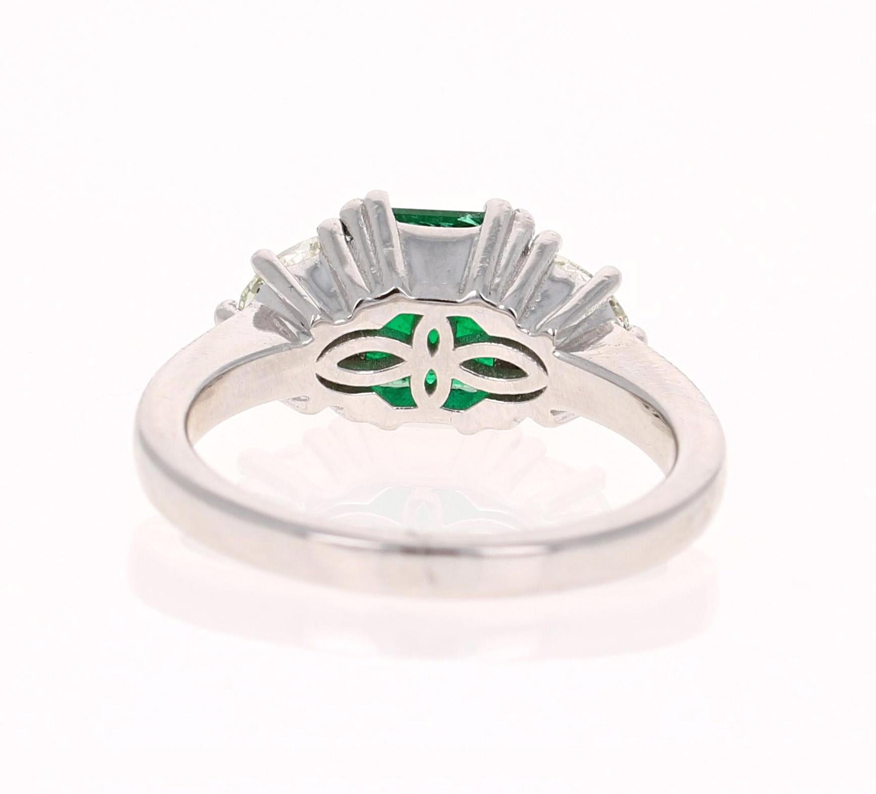 GIA Certified 2.04 Emerald and Diamond 18 Karat White Gold 3-Stone Ring In New Condition In Los Angeles, CA