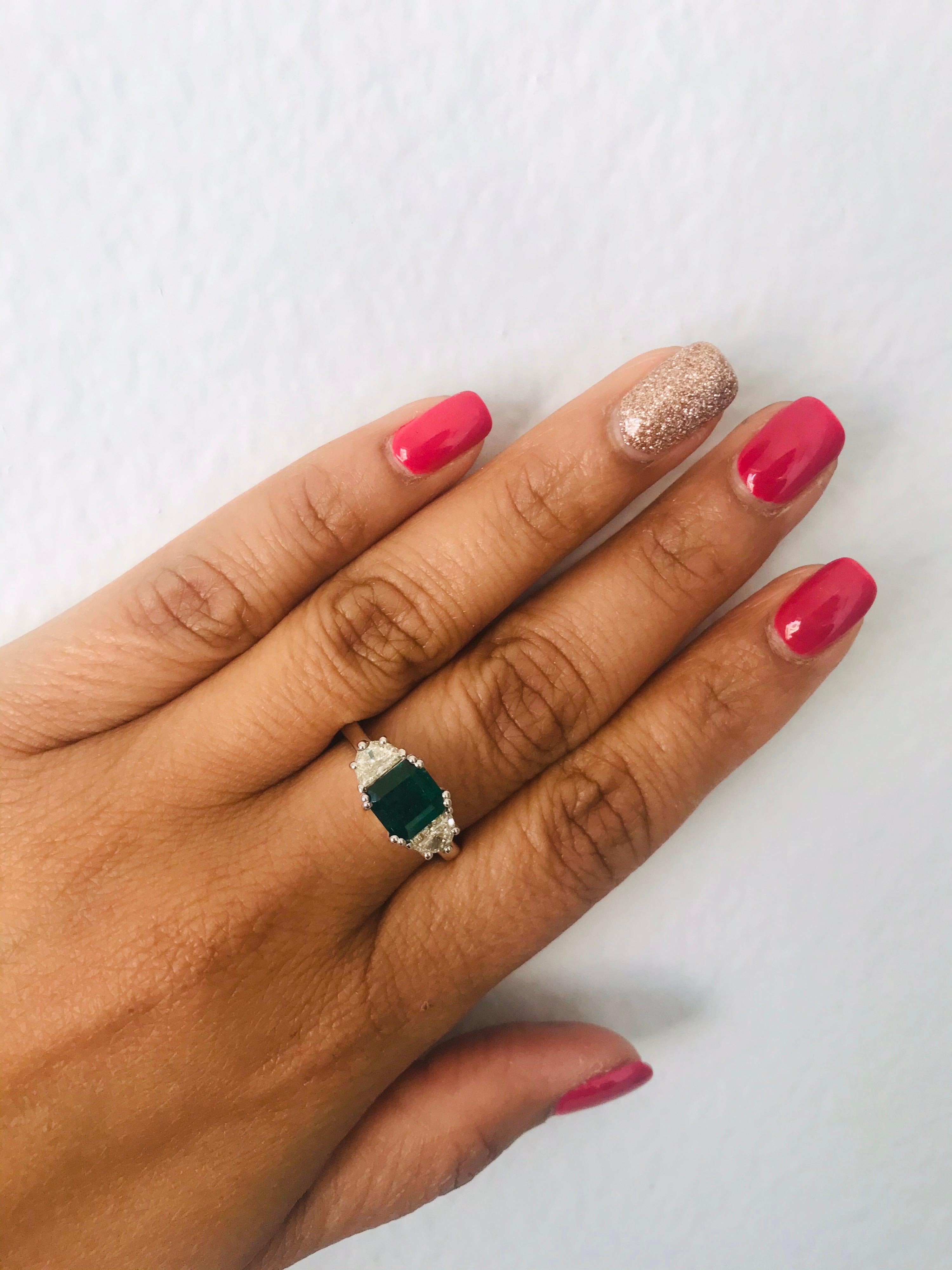 GIA Certified 2.04 Emerald and Diamond 18 Karat White Gold 3-Stone Ring 1