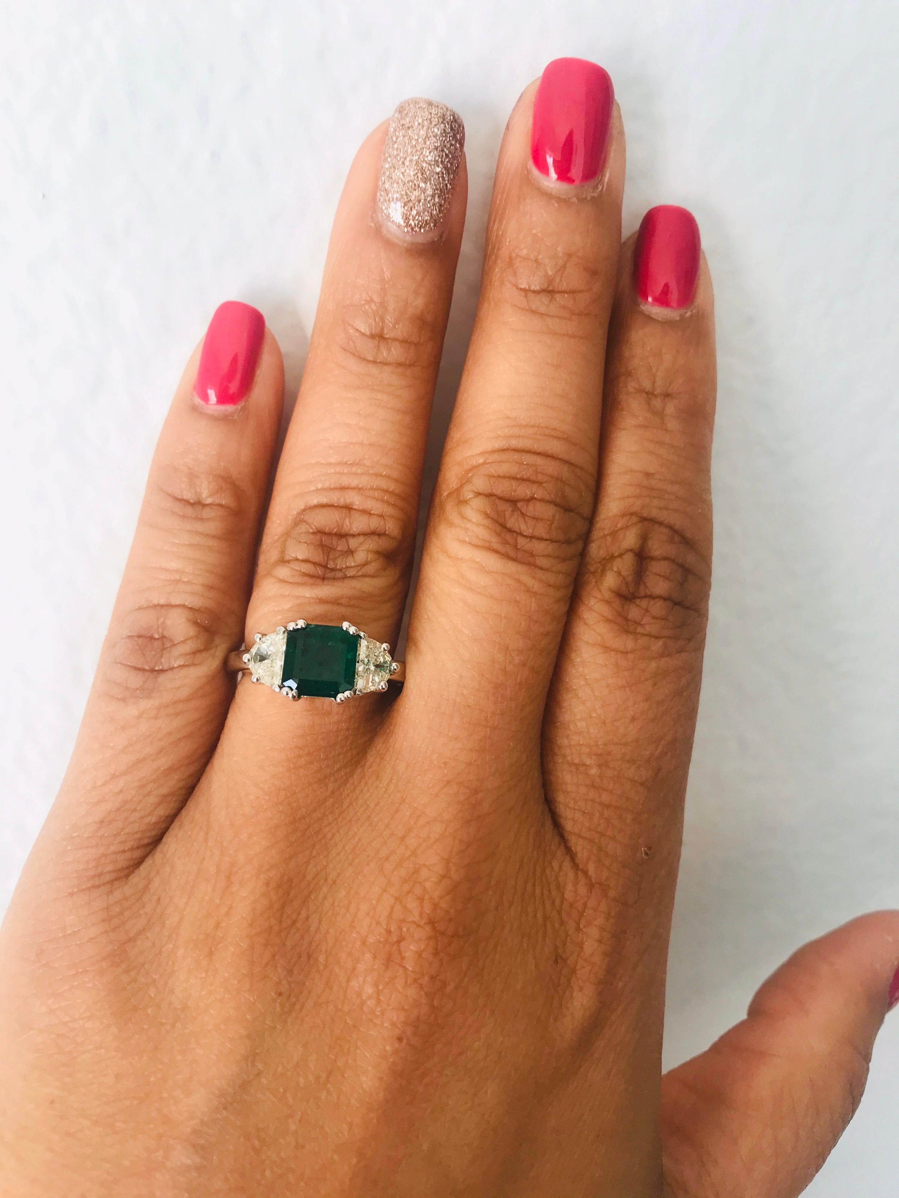 GIA Certified 2.04 Emerald and Diamond 18 Karat White Gold 3-Stone Ring 2
