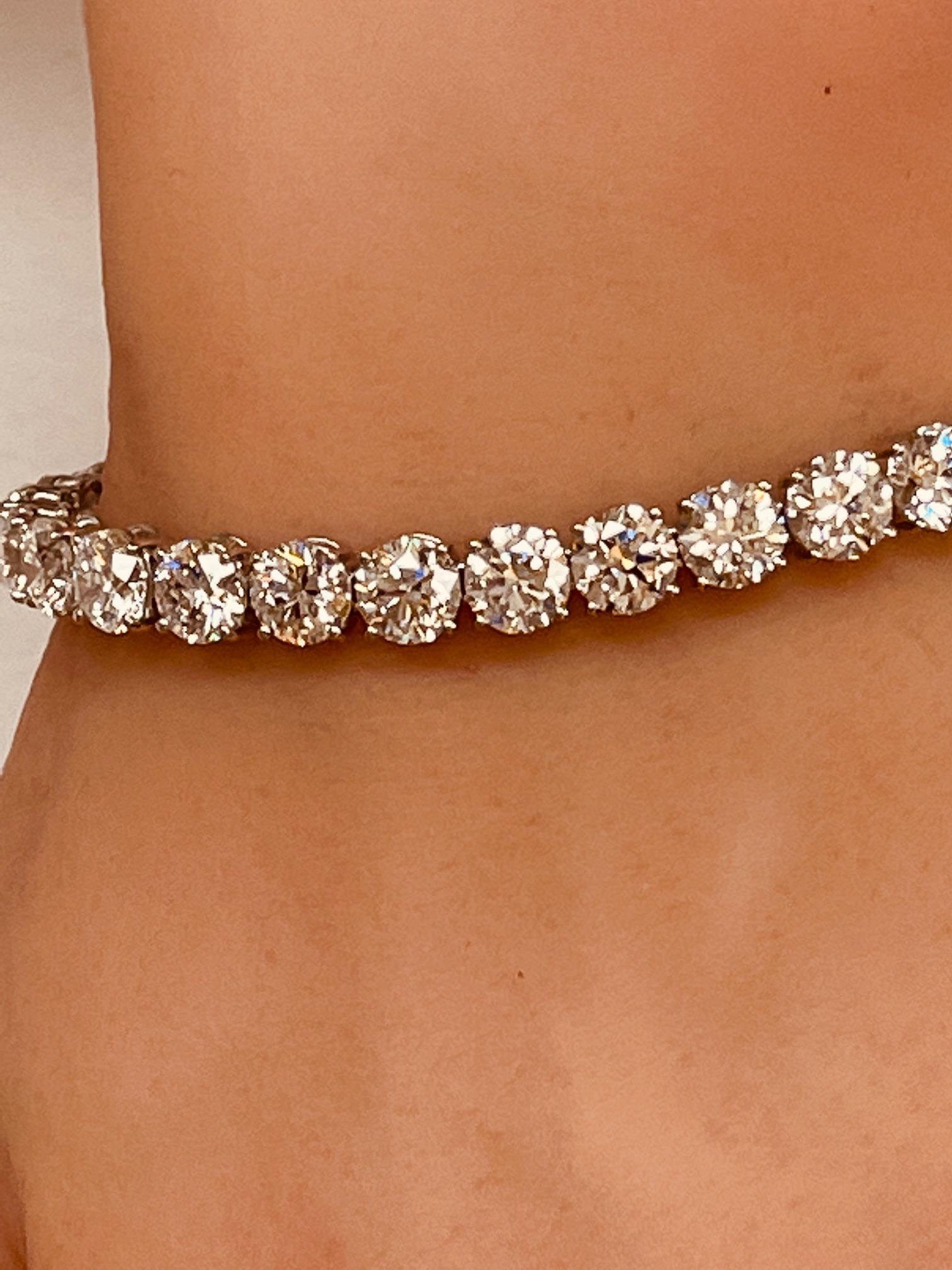 Bracciale da tennis con diamanti tondi e brillanti certificati GIA da 20,41 CTW in oro bianco 14K in vendita 2