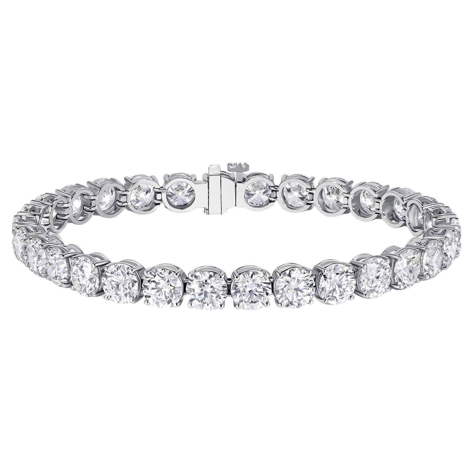 GIA Certified 20.41CTW Round Brilliant Diamond Tennis Bracelet in 14K White Gold