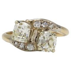 GIA Certified 2.04ct Toi et Moi Old Mine Cut Diamond Ring in 14K Gold