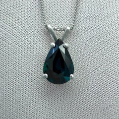 GIA Certified 2.04ct Untreated Dark Blue Sapphire Pear Platinum Pendant Necklace