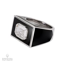 GIA Certified 2.05 Carat Emerald Cut Diamond Cocktail Ring in Black Enamel