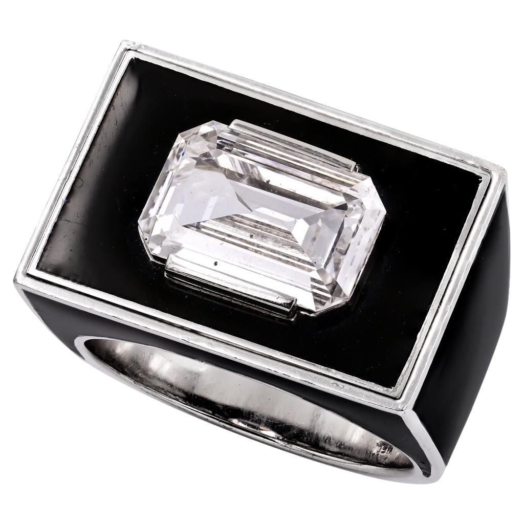GIA Certified 2.05 Carat Emerald Cut Diamond Cocktail Ring in Black Enamel For Sale